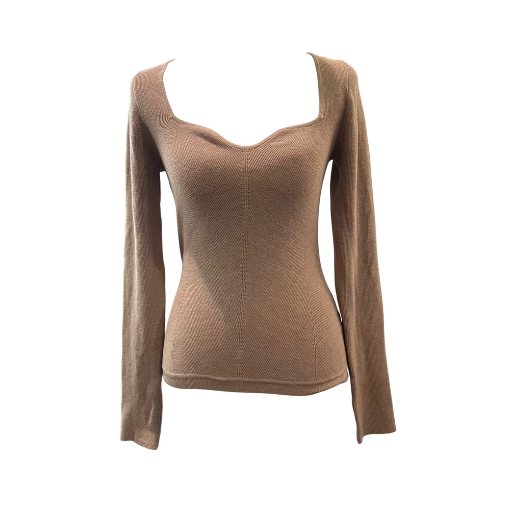 Wilfred Tuscany Sweatheart Sweater‎ Womens Medium Brown Ribbed Knit Long Sleeve